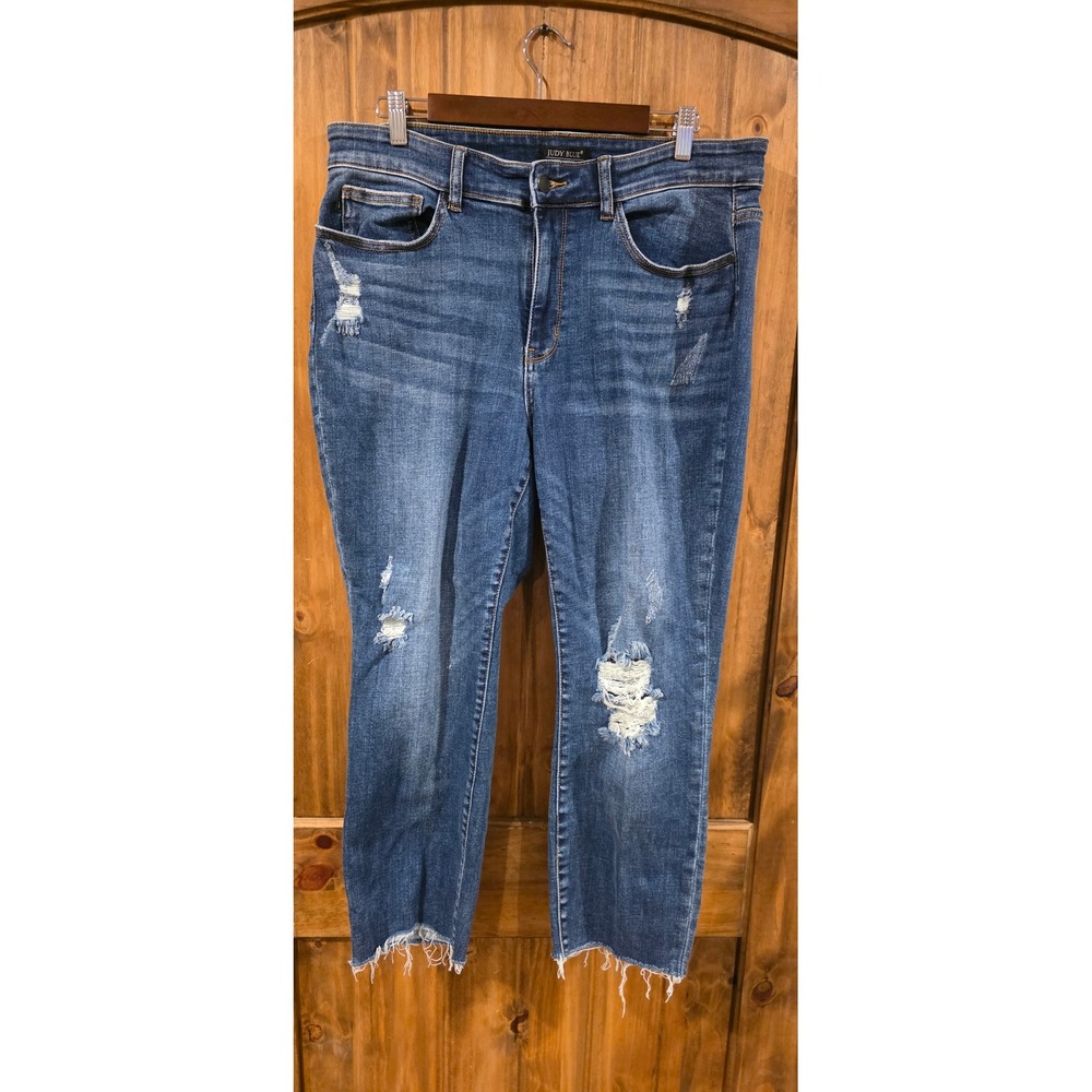 Judy Blue Slim Fit Jeans Womens 16W Blue Excellent Distressed Raw Hem